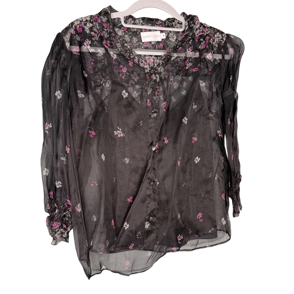 Christy Lynn floral sheer layered‎ blouse Romantic whimsical